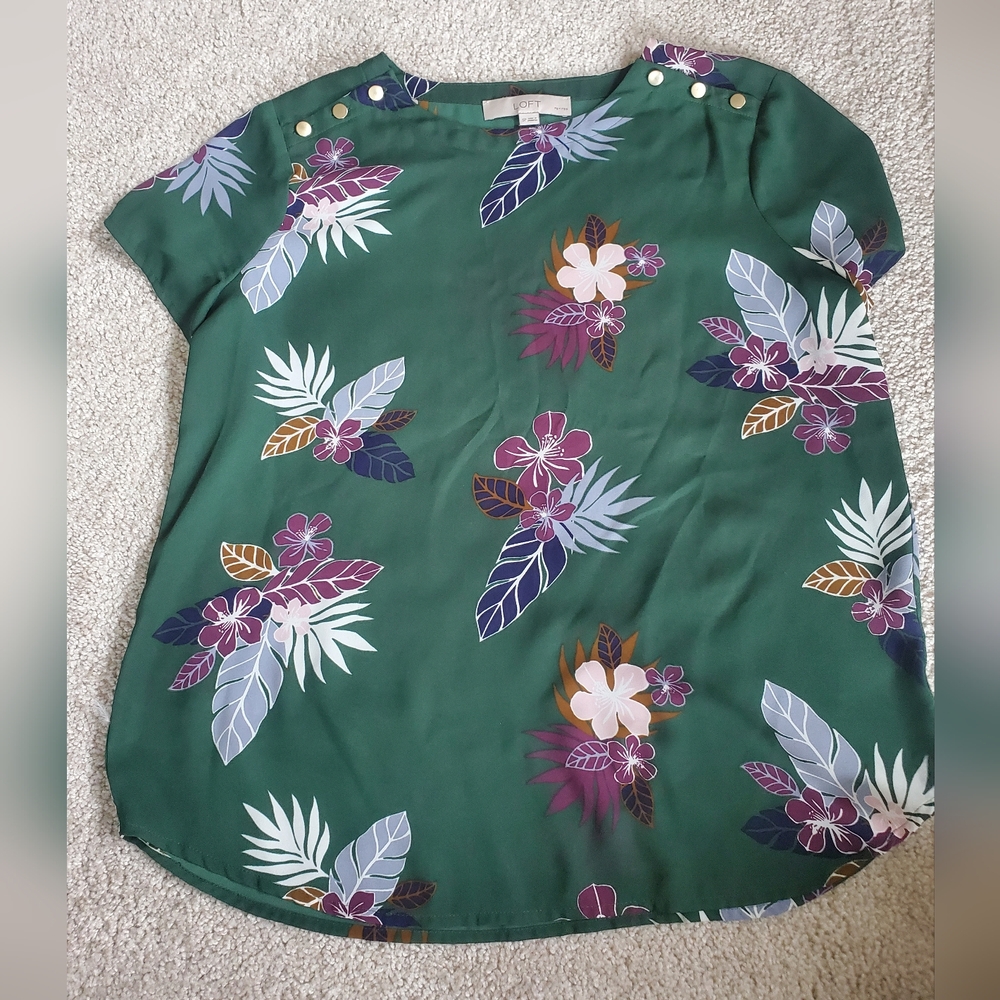Loft green floral work blouse